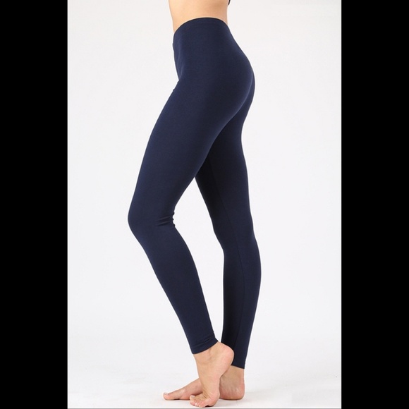 Pants - Women's Plain Leggings Cotton Full Length NAVY